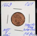 1863 CWT Not 1 Cent CH BU Rainbow Tone Struck From Worn Dies