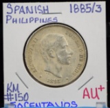 1885/3 Silver Philippines 50 Centavos AU