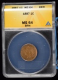 1887 Indian Head Cent ANACS MS-64 BRN