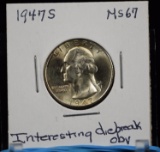 1947-S Washington Quarter GEM BU  Interesting OBV Die Break