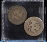 2 1843-O & 1877-CC Seated Quarters  Good