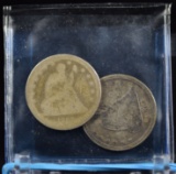 2 1860 & 1861 Seated Quarters Good Plus