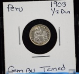 1903 Peruvian 1/2 Dinero GEM