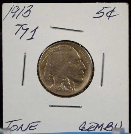 1913 Ty1 Buffalo Nickel GEM BU Reverse Toned Arc