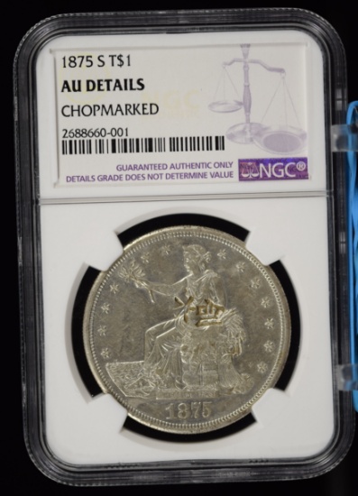 1875-S Trade Dollar NGC AU Details Chopmarked