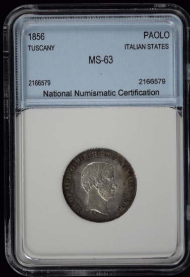 1856 Silver 1 Palo Tuscany Italian States Rainbow Tone NNC CH/UNC