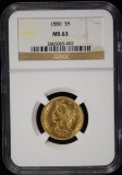 1880 $5 Gold Liberty NGC MS-63