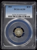 1861 Three Cent PCGS AU-55 REV Tone