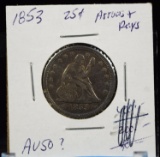 1853 Seated Liberty Twenty Five Cent AU-50 Arrow/Rays