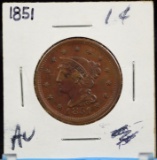 1851 Coronet Large Cent AU