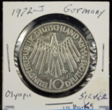 1972-J Silver 10 Marks Germany Olympics GEM BU