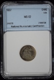 1857 Seated Dime NNC UNC Attractive Tone
