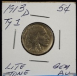 1913-D Ty1 Buffalo Nickel GEM BU Lite Tone