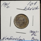 1941-C Silver 10 Cent Newfoundland BU Semi PL Dark Tone