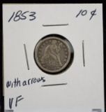 1853 Seated Liberty Ten Cent VF Arrows