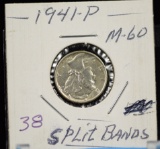 1941 Mercury Dime Split Bands MS-60