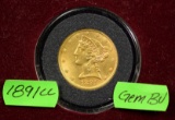 1891-CC $5 Gold Coronet GEM BU