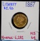 1887 $2.5 Gold Liberty Very Choice BU Mintage 6,282 Sharp