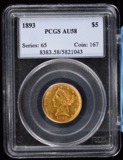 1893 $5 Gold Liberty PCGS AU-58