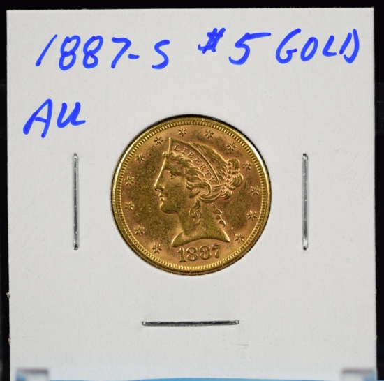 1887-S $5 Gold Liberty AU Plus