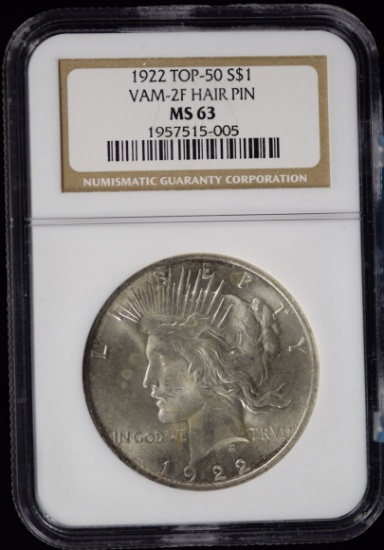 1922 Peace Dollar NGC MS-63 Top 50 VAM 2F Hair Pin