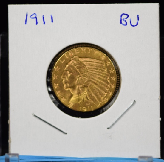 1911 $5 Gold Indian Brilliant UNC