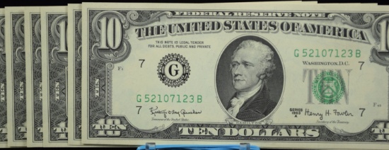 1963A $10 FRN 10 Consecutive Notes G52107123/32B