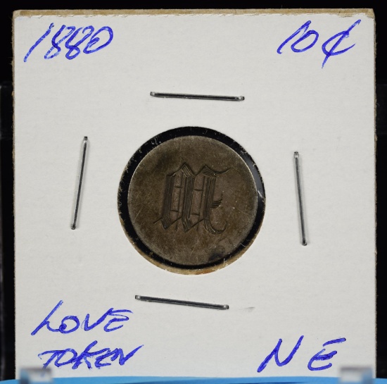 1880 Seated Liberty Dime Love Token Fancy Old English Style Letters