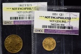 1862-S $2.5 & 1851 $1 Gold Coins NOT Genuine NGC Vinyl Holders