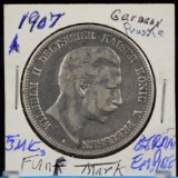 1907A Silver 5Marks Prussia German Empire