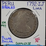 1792-IJ Peru 8 Realas Almost XF Pillar Dollar