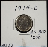 1914-D Barber Dime GS Bid $200 CH/BU
