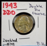 1943 DD Jefferson War Nickel BU Double Eye OBV