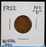 1922 Lincoln Cent No D Weak REV G Plus
