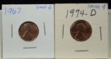 1967 & 1974-D Small Cent Lincoln Cents 2 Coins