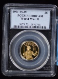 1991-95-W Proof $5 Gold World War II PCGS PR-70 DCAM