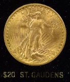 1908 $20 Gold St Gaudens BU