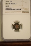 1866 Proof Three Cent Silver NGC Details GEM Toned