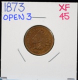 1873 Indian Head Cent Open 3 XF Plus