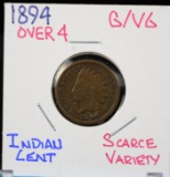 1894 Over 4 Indian Head Cent G/VG Scarce Variety