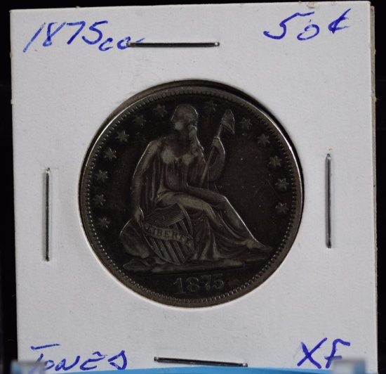 1875-CC Seated Half Dollar Very Scarce Date Tone XF