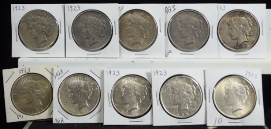 10 Silver Peace Dollars 1923