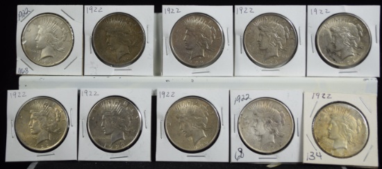 10 Silver Peace Dollars 1922