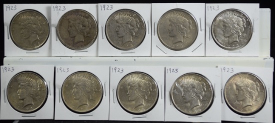 10 Silver Peace Dollars 1923