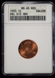 1995 DD OBV Lincoln Cent ANACS MS-65 RED