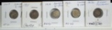 1870-1920 Silver 5C Canada 5 pcs Several Dates & Conditions