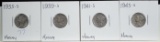 4 Mercury Dimes Assorted Dates All S Mint Marks