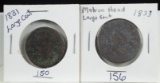 1831 & 1833 Large Cents 2 Coins Corroded