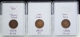 1904, 05 & 06 Indian Head Cents 3 Coins AU/MS Plus