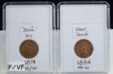 1874 & 1884 Indian Head Cents 2 Coins VF/MS
